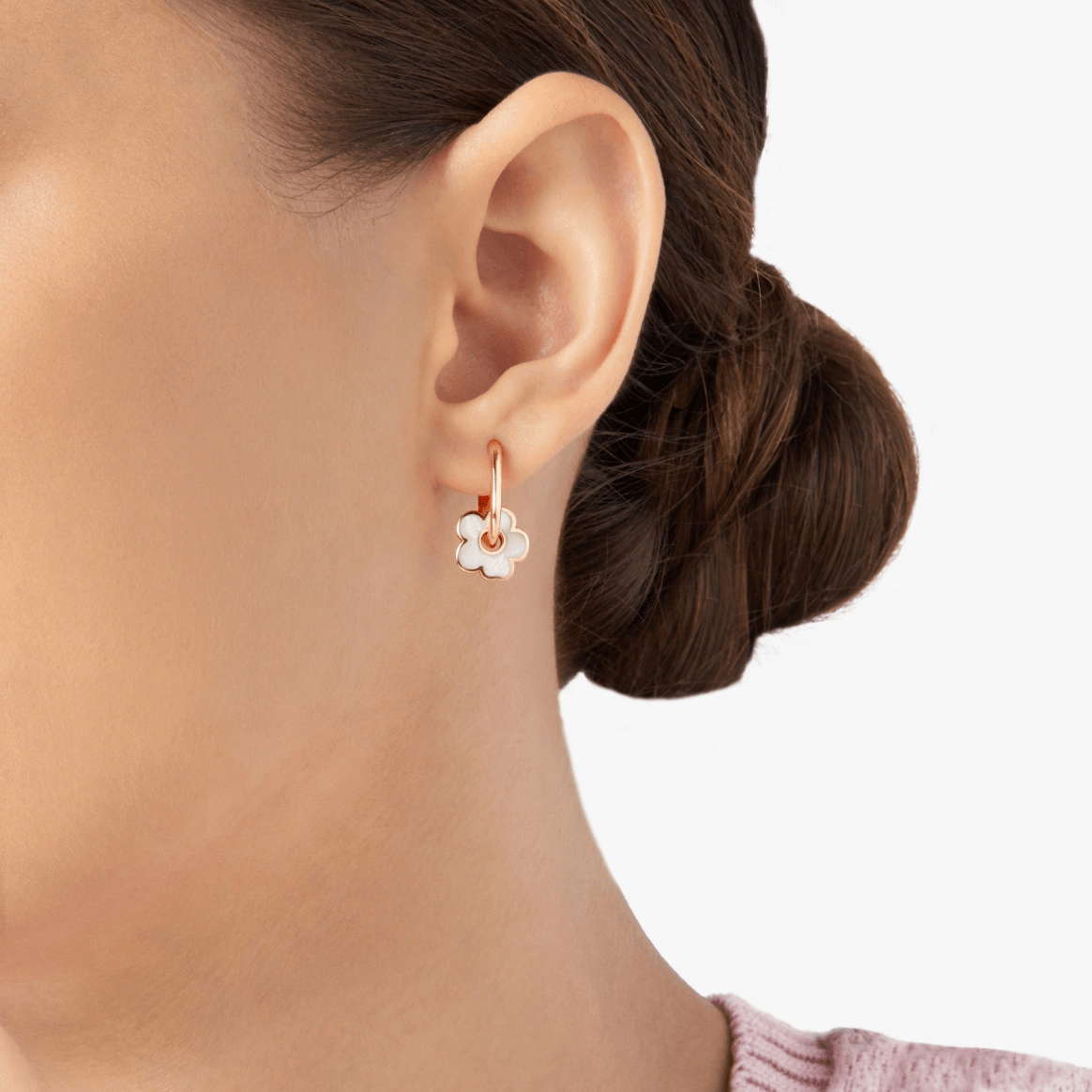 Dodo Flower Earring in 9k Rose Gold with Mother of Pearl Enamel - Orsini Jewellers