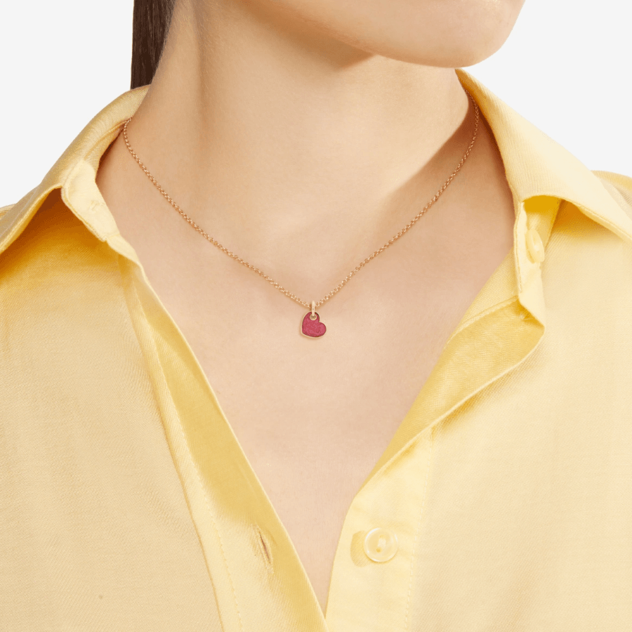 DoDo HEART Charm Mother of Pearl Enamel in Raspberry Pink - Orsini Jewellers
