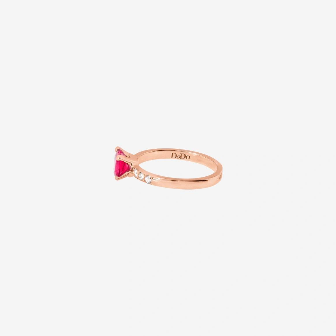 DoDo Heart Ring in 9K Rose Gold and Synthetic Ruby and Diamonds - Orsini Jewellers