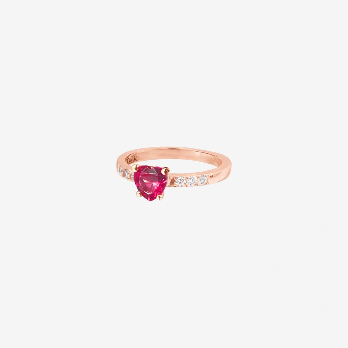 DoDo Heart Ring in 9K Rose Gold and Synthetic Ruby and Diamonds - Orsini Jewellers