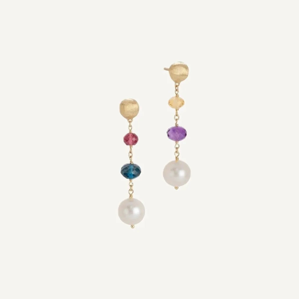 Marco Bicego Africa Gemstone Earrings 18k Gold with Gemstones and Pearls - Orsini Jewellers