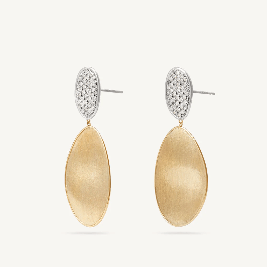 Marco Bicego Lunaria 18k Gold Pavè Diamond Earrings 2 Drop Large - Orsini Jewellers