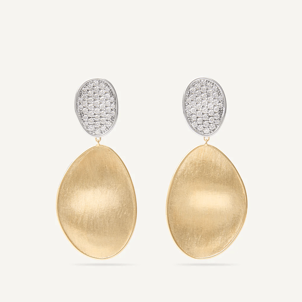 Marco Bicego Lunaria 18k Gold Pavè Diamond Earrings 2 Drop Large - Orsini Jewellers