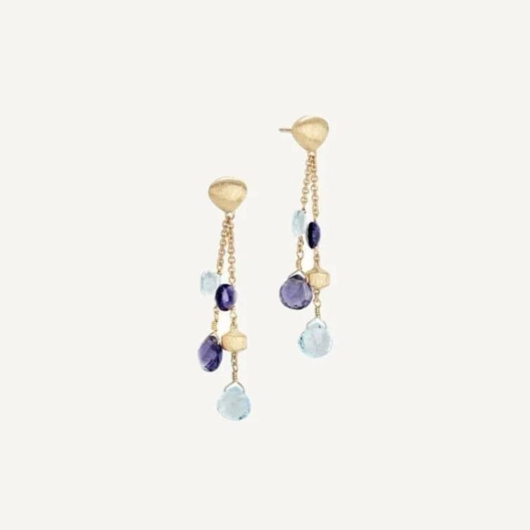 Marco Bicego Paradise 18k Gold Iolite Sky Blue Topaz Earrings Double Drop - Orsini Jewellers