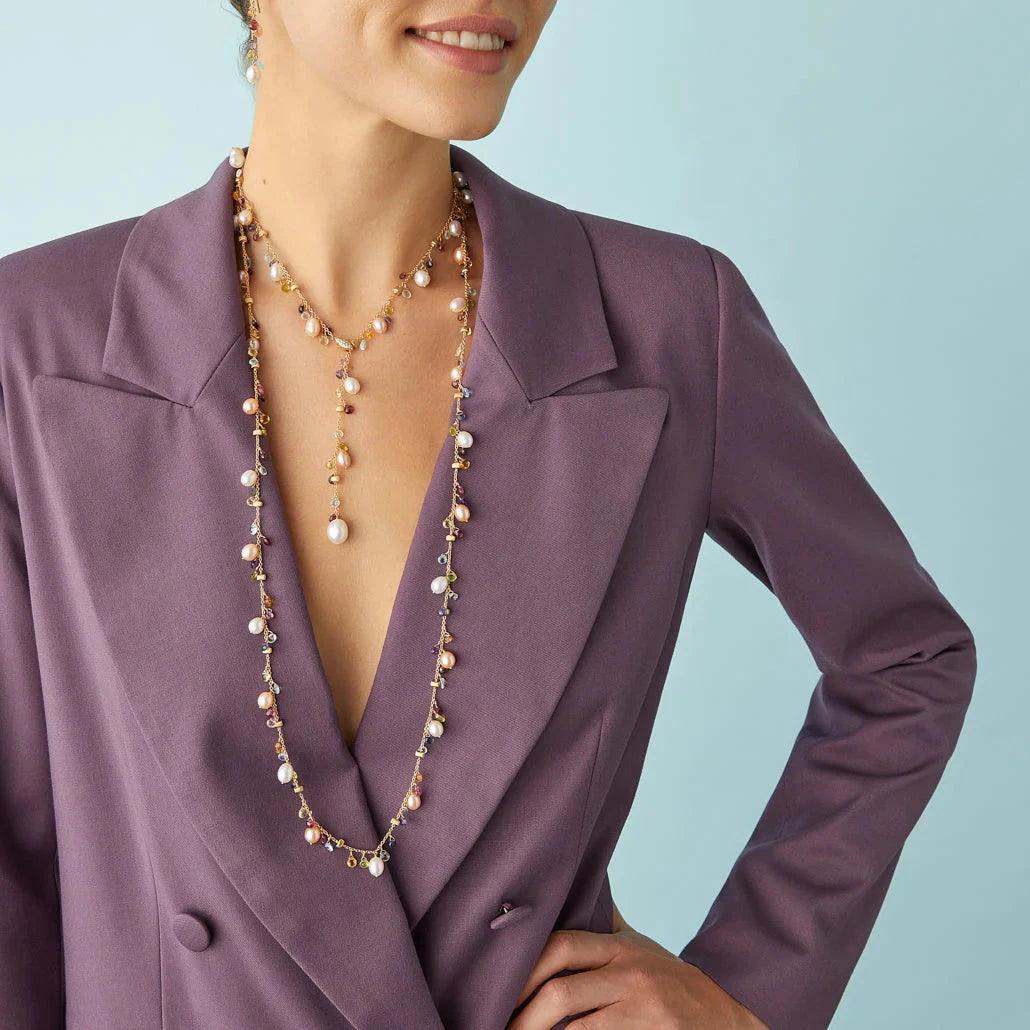 Marco Bicego Paradise Necklace in 18k Yellow Gold with Mixed Gemstone, Diamonds and Pearls - Orsini Jewellers