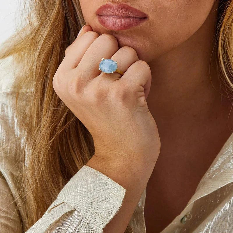 Nanis Ipanema Aquamarine Gold Ring with Diamond Detail - Orsini Jewellers