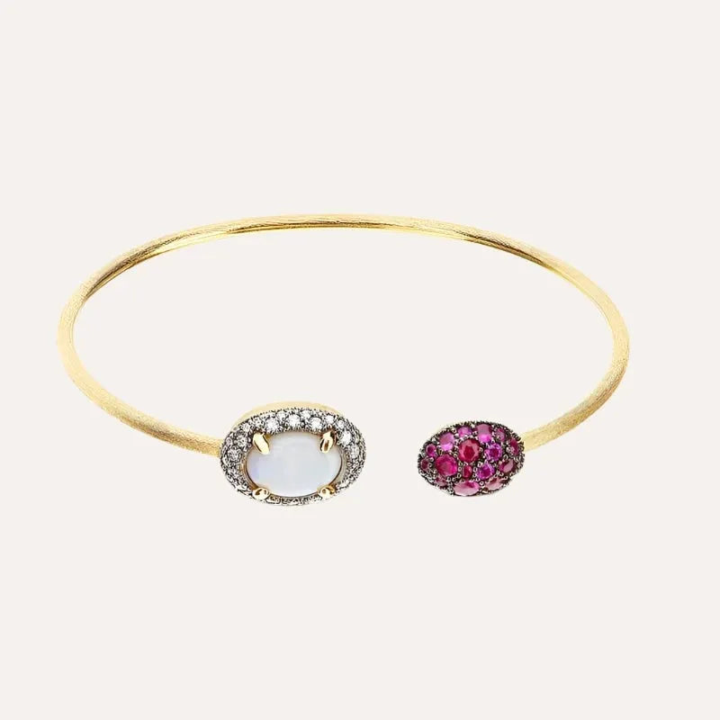 Nanis Reverse Gold, Pink Sapphires, Rubies, White Australian Opal and Diamonds Bracelet - Orsini Jewellers