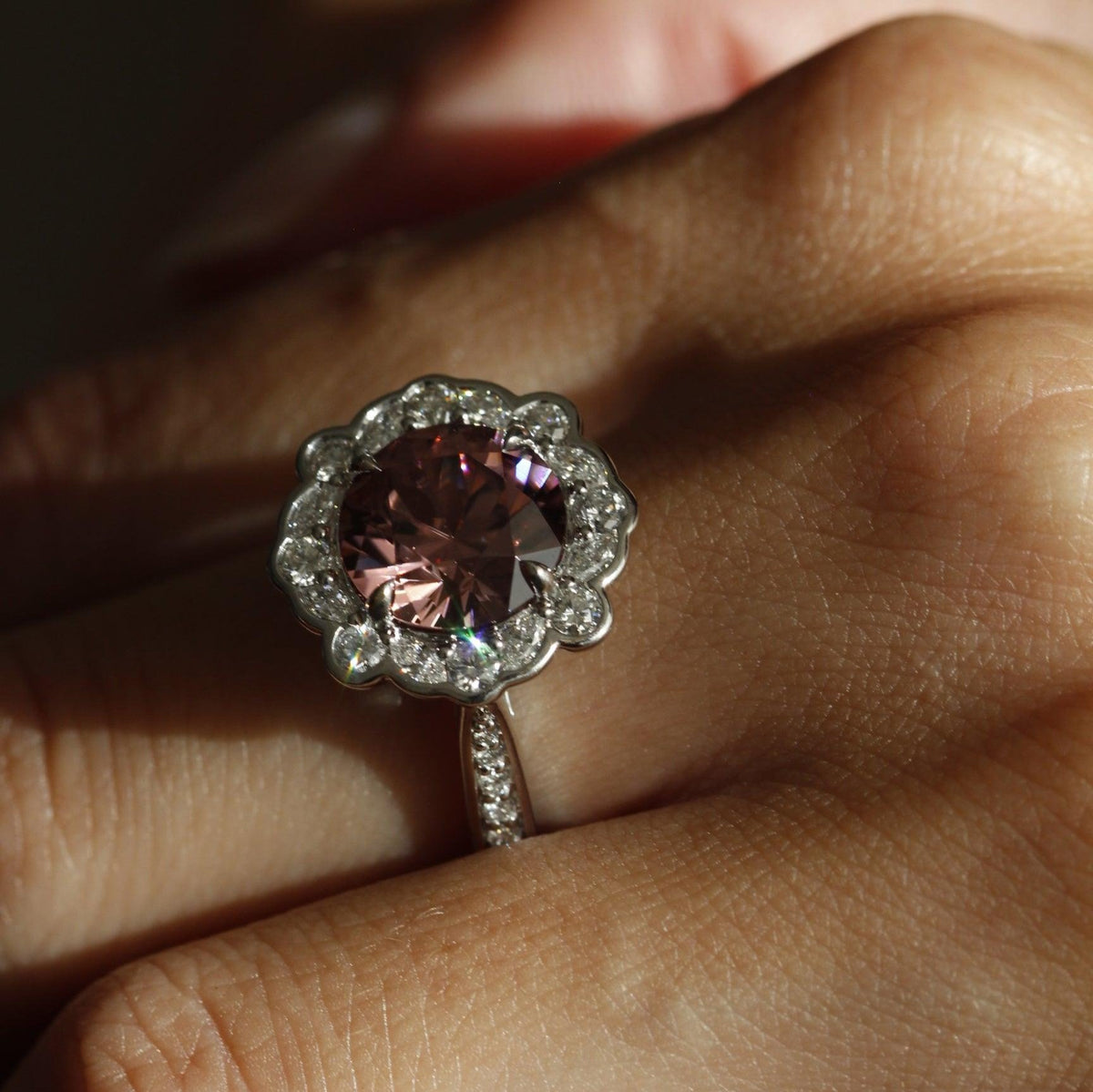 Pink Zircon and Diamond Ring in 18k White Gold - Orsini Jewellers