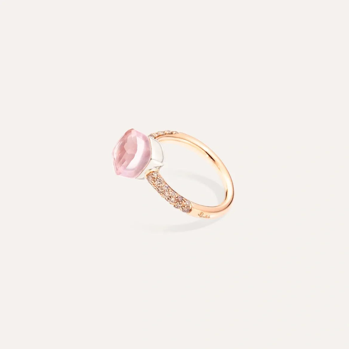 Pomellato Nudo Classic Ring 18k Gold Rose Quartz, Chalcedony &amp; Brown Diamonds - Orsini Jewellers