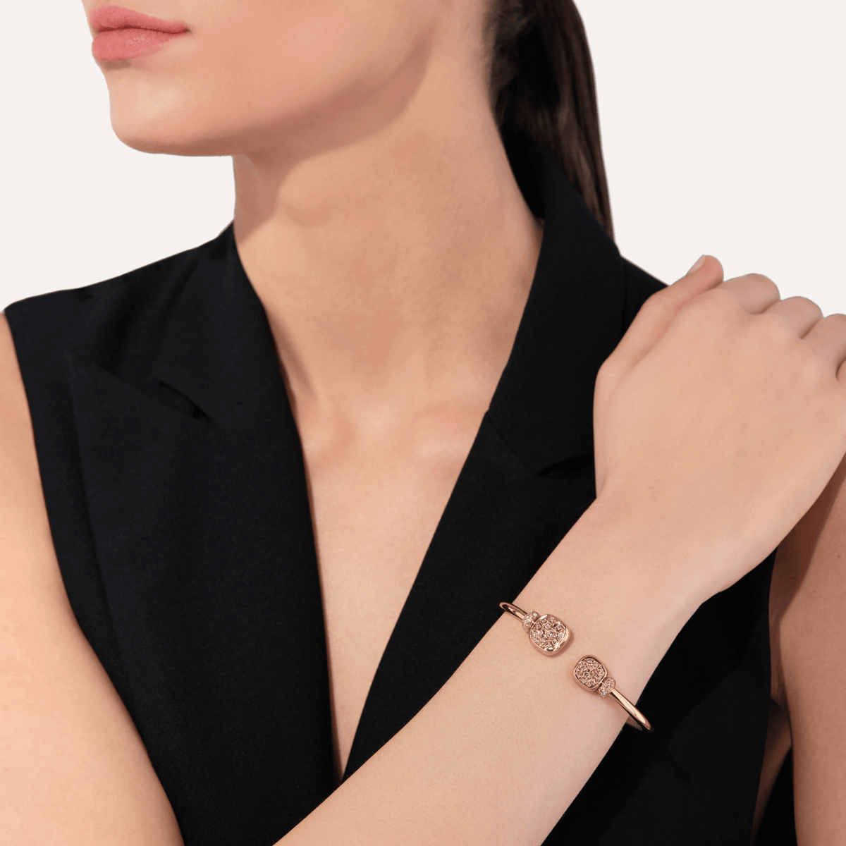 Pomellato Nudo Cuff Bangle in 18 Rose Gold with Brown Diamond and White Topaz - Orsini Jewellers