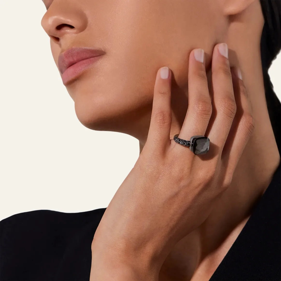 Pomellato Nudo Maxi Ring 18k Gold with Obsidian and Black Diamonds - Orsini Jewellers