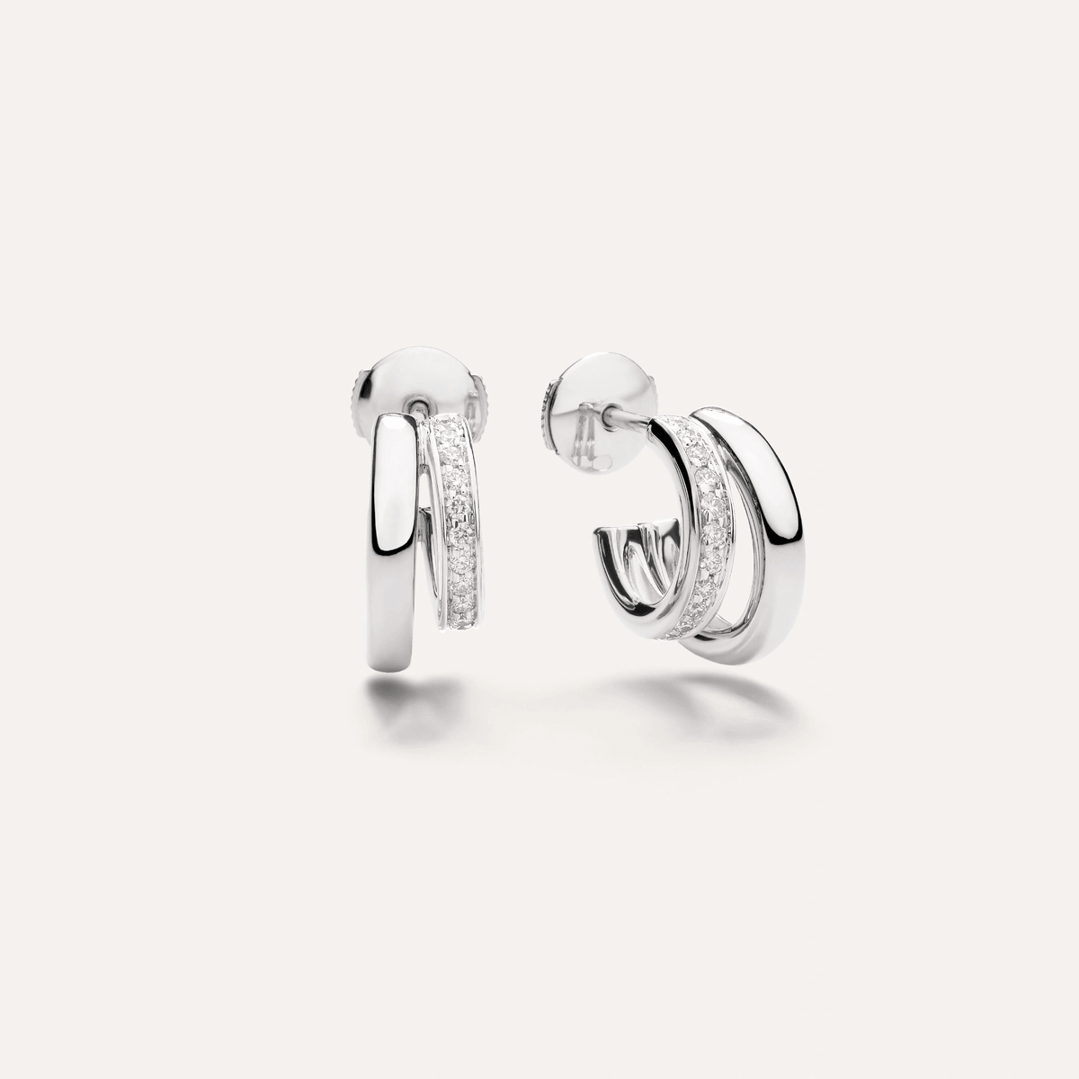 Pomellato Together Double Loop Earrings in 18k White Gold with White Diamonds - Orsini Jewellers