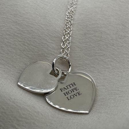 St Cuthbert&#39;s Double Heart Silver Pendant and Chain - Orsini Jewellers