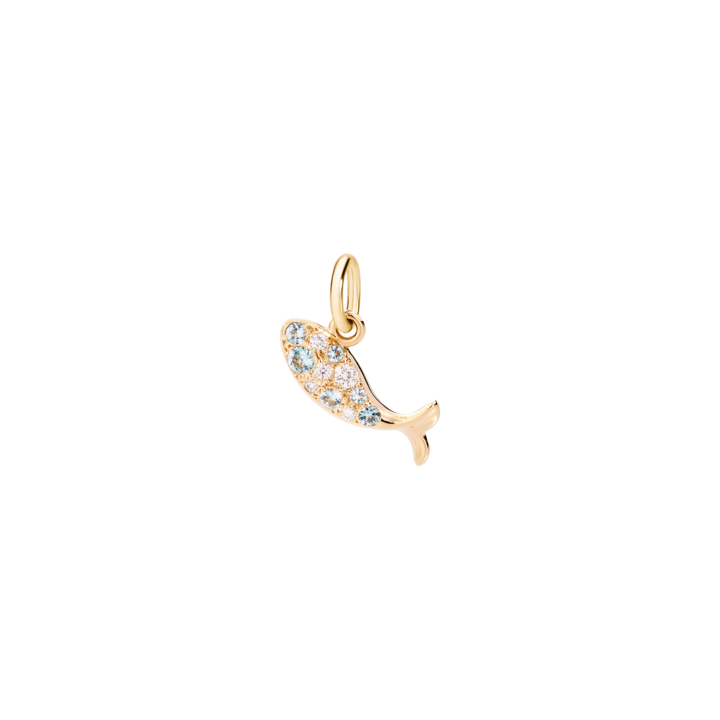 DoDo Charm FISH 18k Yellow Gold with Diamonds and Blue Topazes - Orsini Jewellers