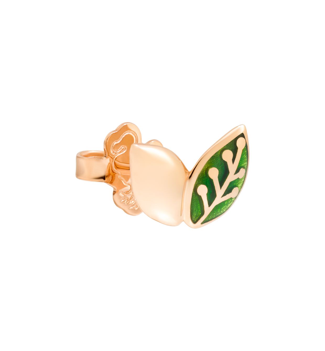 DoDo Leaf Earring in 9k Rose Gold and Green Enamel (single) - Orsini Jewellers NZ