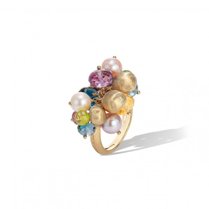 Africa Gemstone Ring in 18k Yellow Gold with Mixed Gemstones and Pearls - Orsini Jewellers NZ