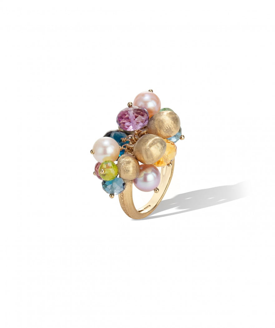 Africa Gemstone Ring in 18k Yellow Gold with Mixed Gemstones and Pearls - Orsini Jewellers NZ