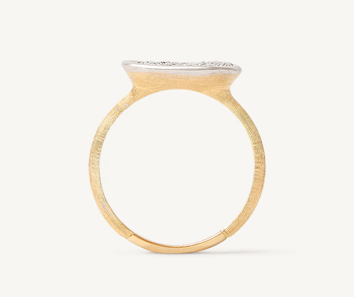 Profile of mini Lunaria ring by Marco Bicego yellow gold with diamonds set in white gold 