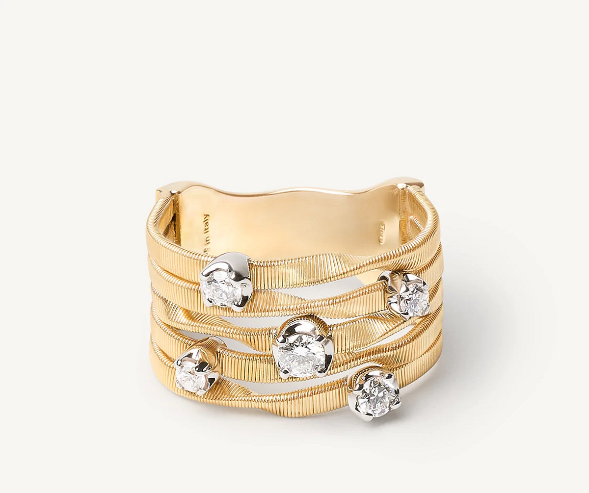 Yellow gold with diamonds five strand ring Marrakech collection by Marco Bicego 