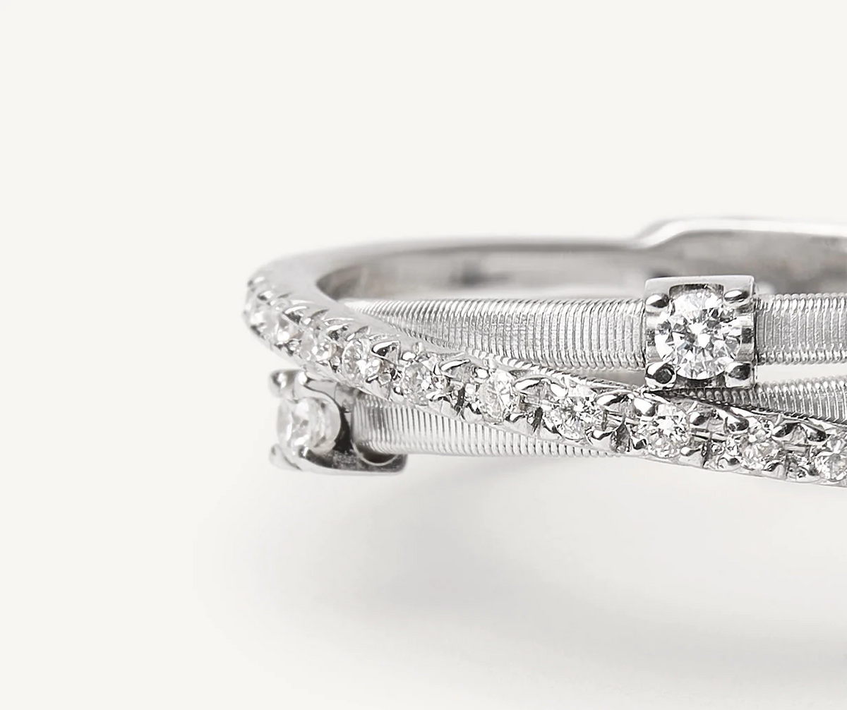 Close up of Goa three strand diamond Marco Bicego ring 