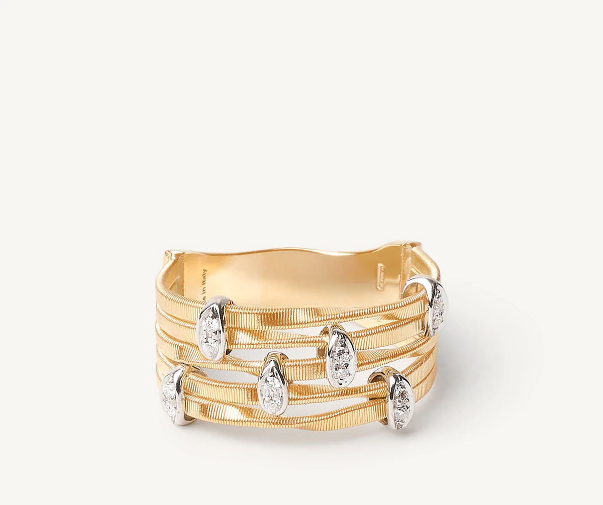 Handmade in Italy Marrakech Onde ring in yellow gold with diamonds by Marco Bicego 