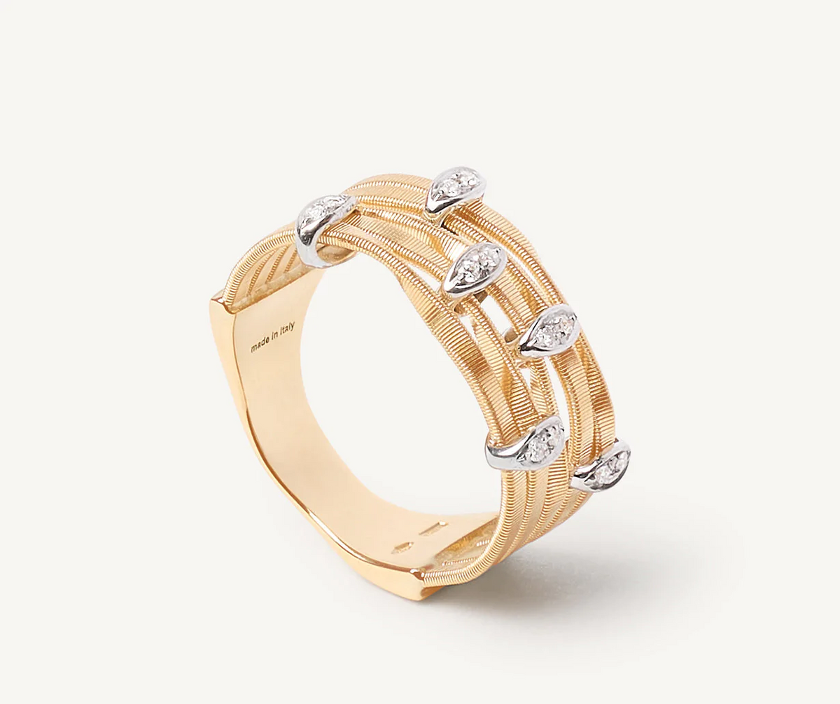 Five strand gold and diamond ring by Marco Bicego Marrakech Onde collection 