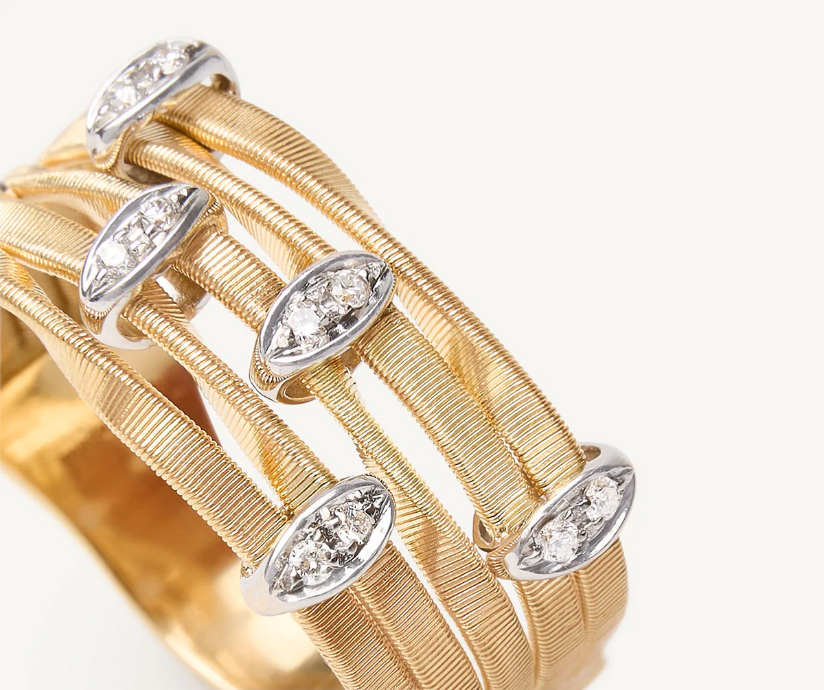 Yellow and white gold diamond five strand Marrakech Onde ring 