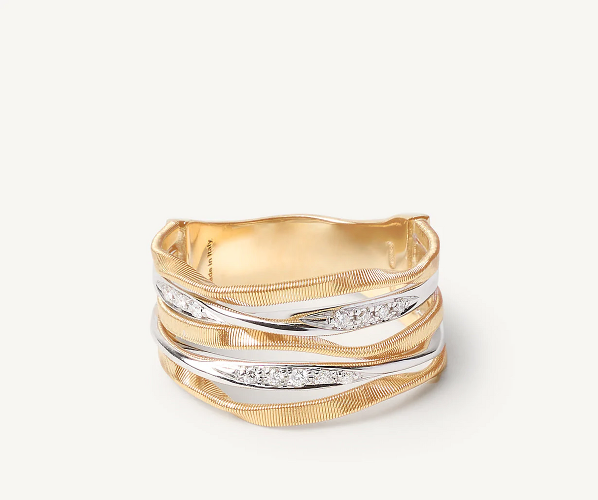 Handmade in Italy gold five strand ring with diamonds available at Orsini Fine Jewellery 