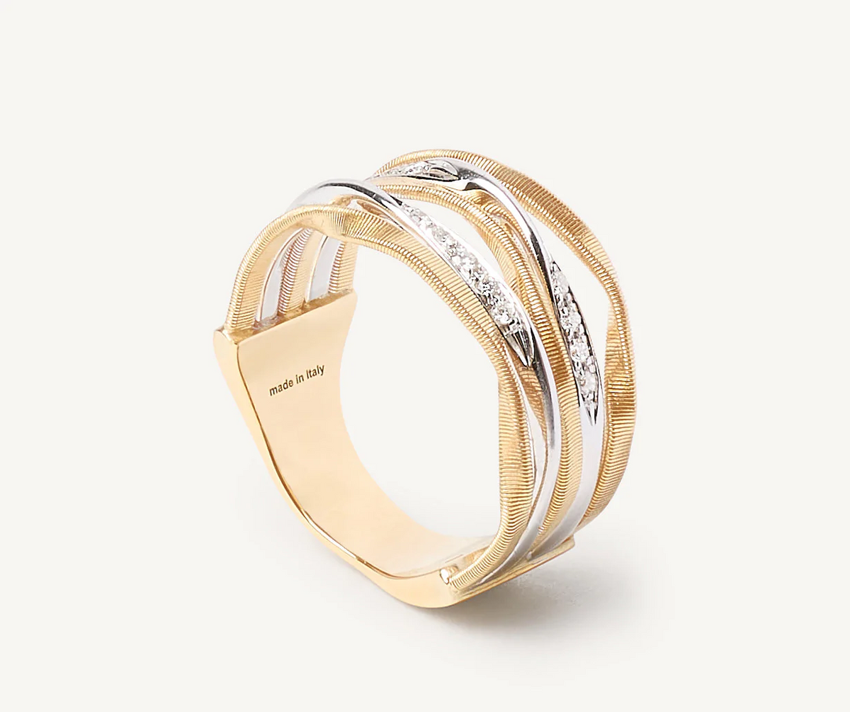 Yellow gold and diamonds five strand ring by Marco Bicego Marrakech Onde collection