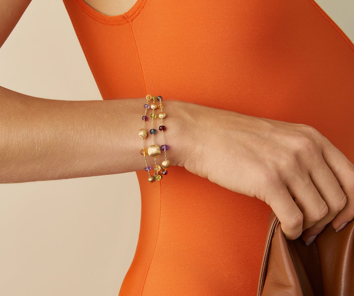Africa Gemstone Bracelet in 18k Yellow Gold with Mixed Gemstones Three Strand - Orsini Jewellers NZ