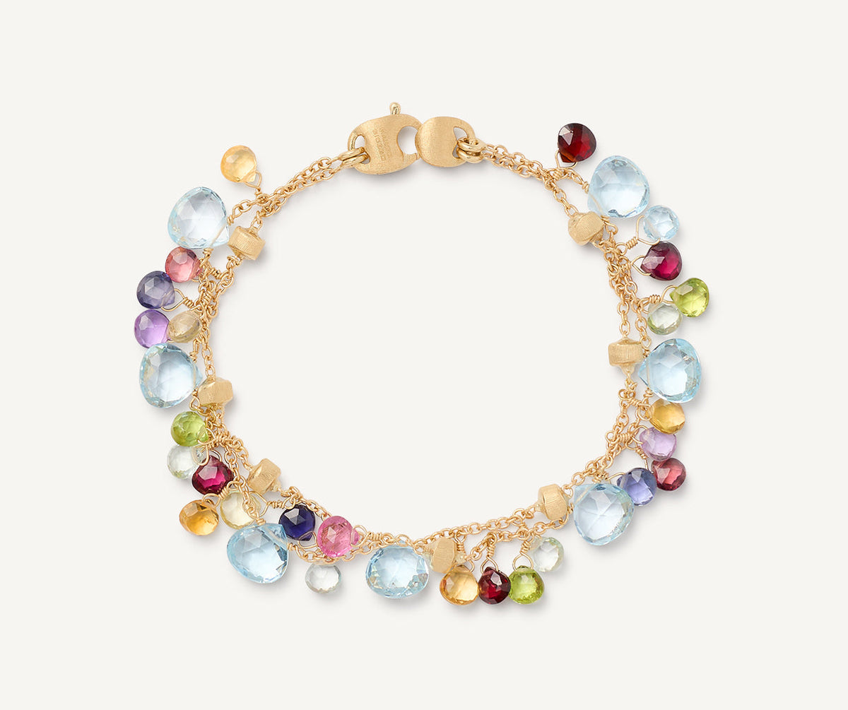 18k yellow gold and mixed gemstones Paradise bracelet by Marco BIcego on white background