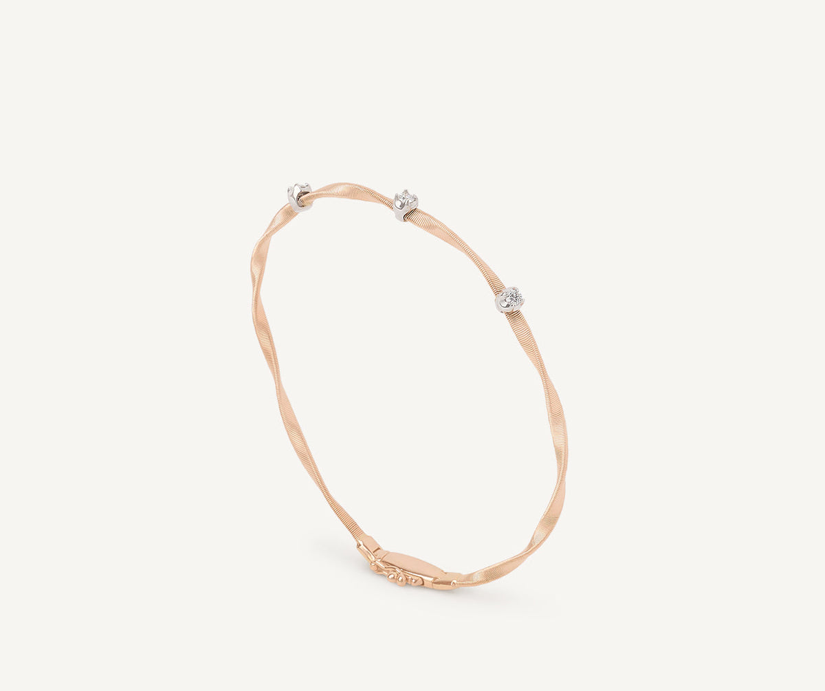 One strand rose gold with three diamonds Marrakech bracelet by Marco Bicego