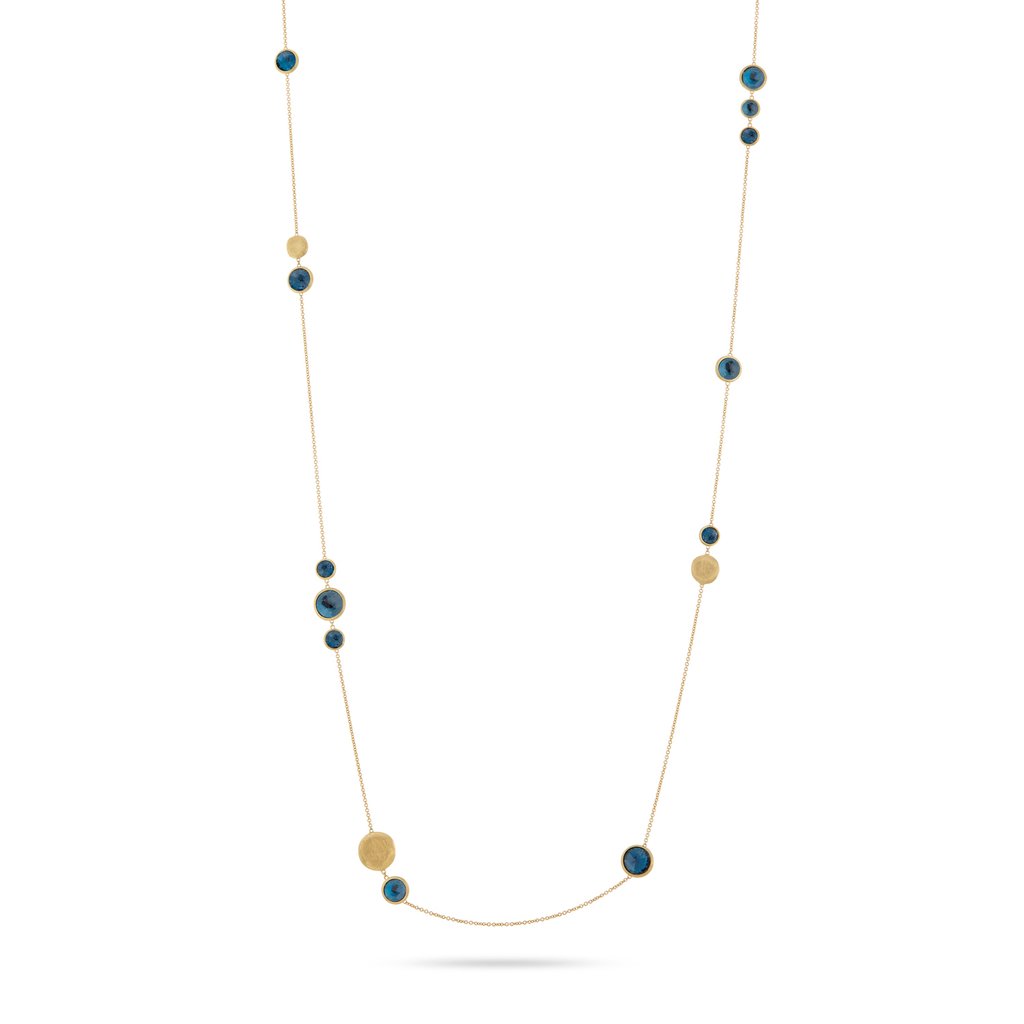 Jaipur Colour Necklace in 18k Yellow Gold with London Blue Topaz Gemstones Long - Orsini Jewellers NZ