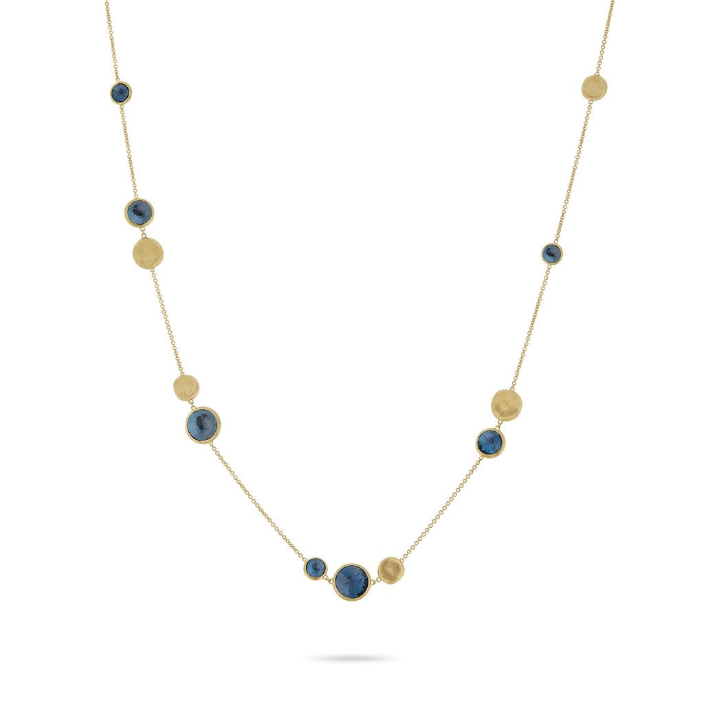 Jaipur Colour Necklace in 18k Yellow Gold with London Blue Topaz Gemstones Short - Orsini Jewellers NZ