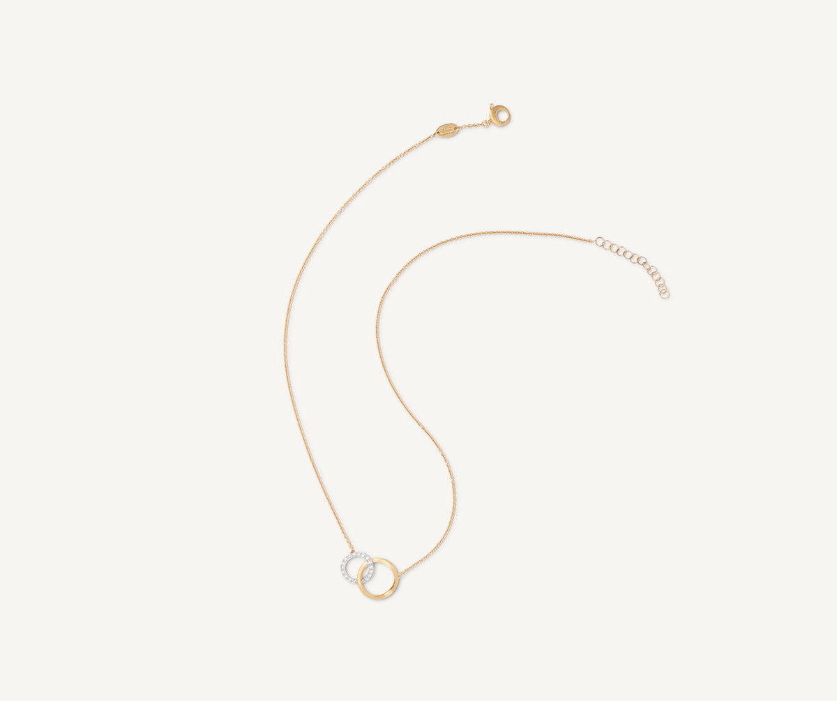 Yellow gold necklace with diamonds set in white gold Jaipur Link necklace with white background