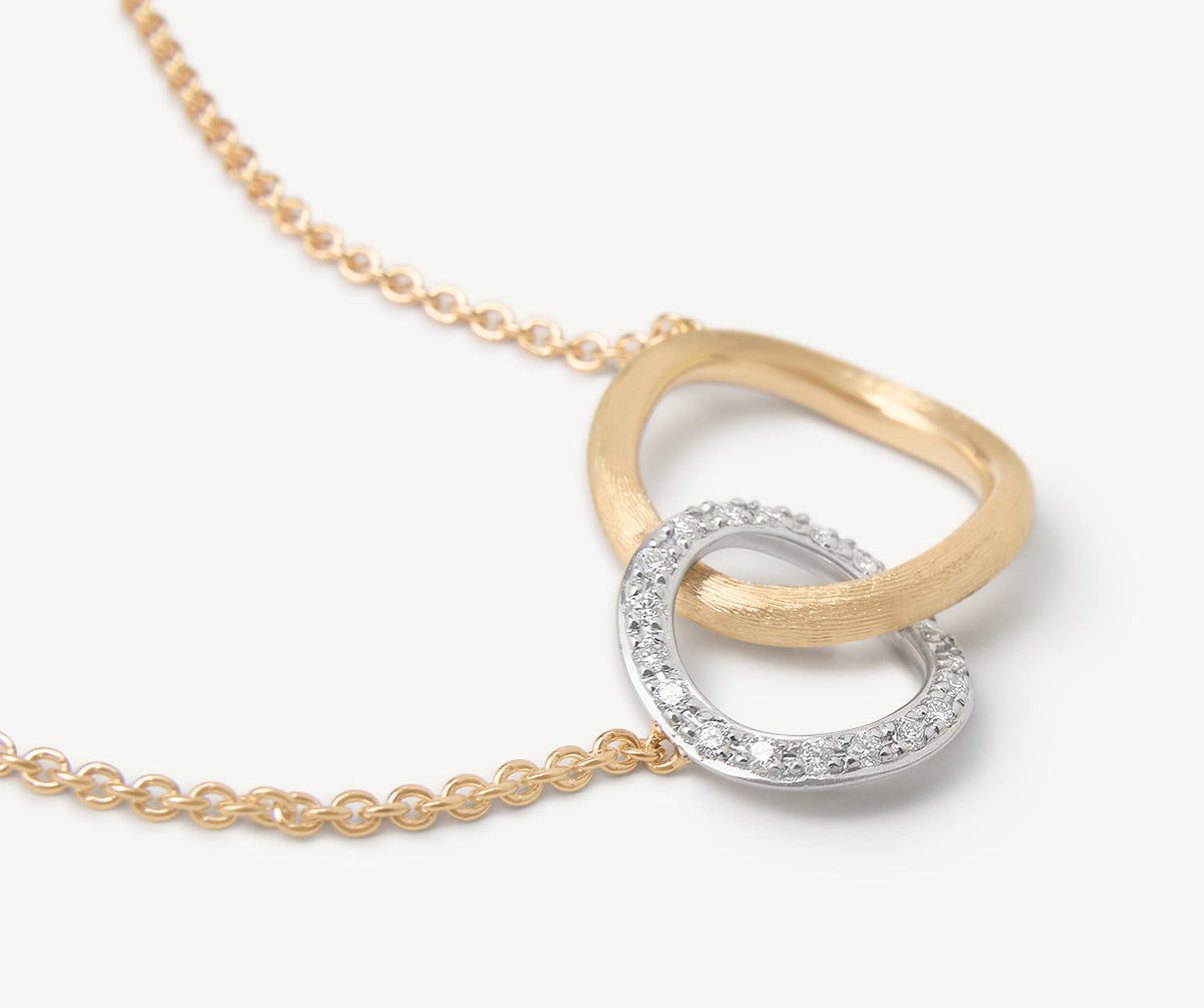 Diamonds set in white gold with yellow gold Jaipur Link necklace by Marco Bicego