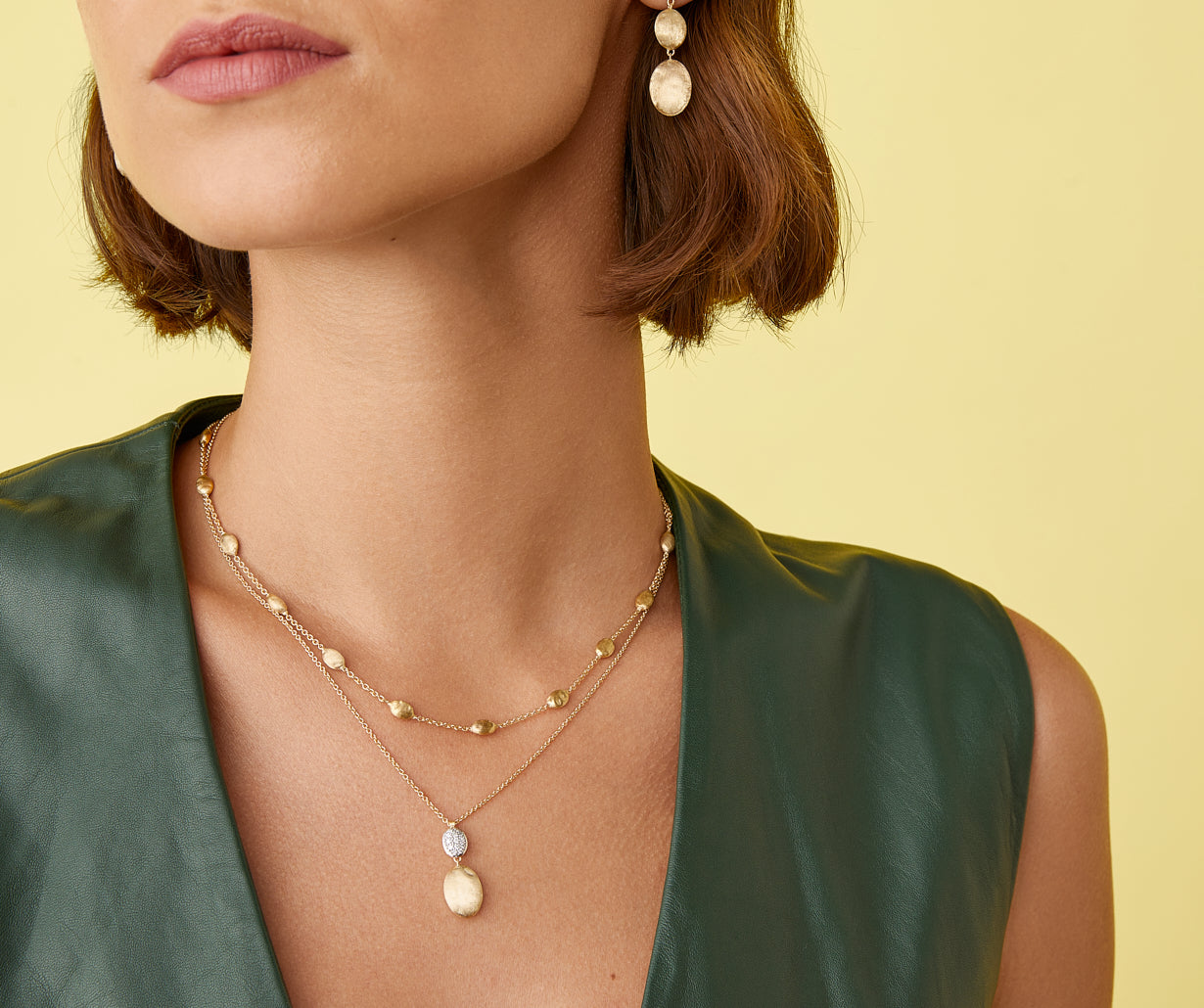 Siviglia Double Drop Necklace in 18k Yellow Gold with Diamonds - Orsini Jewellers NZ
