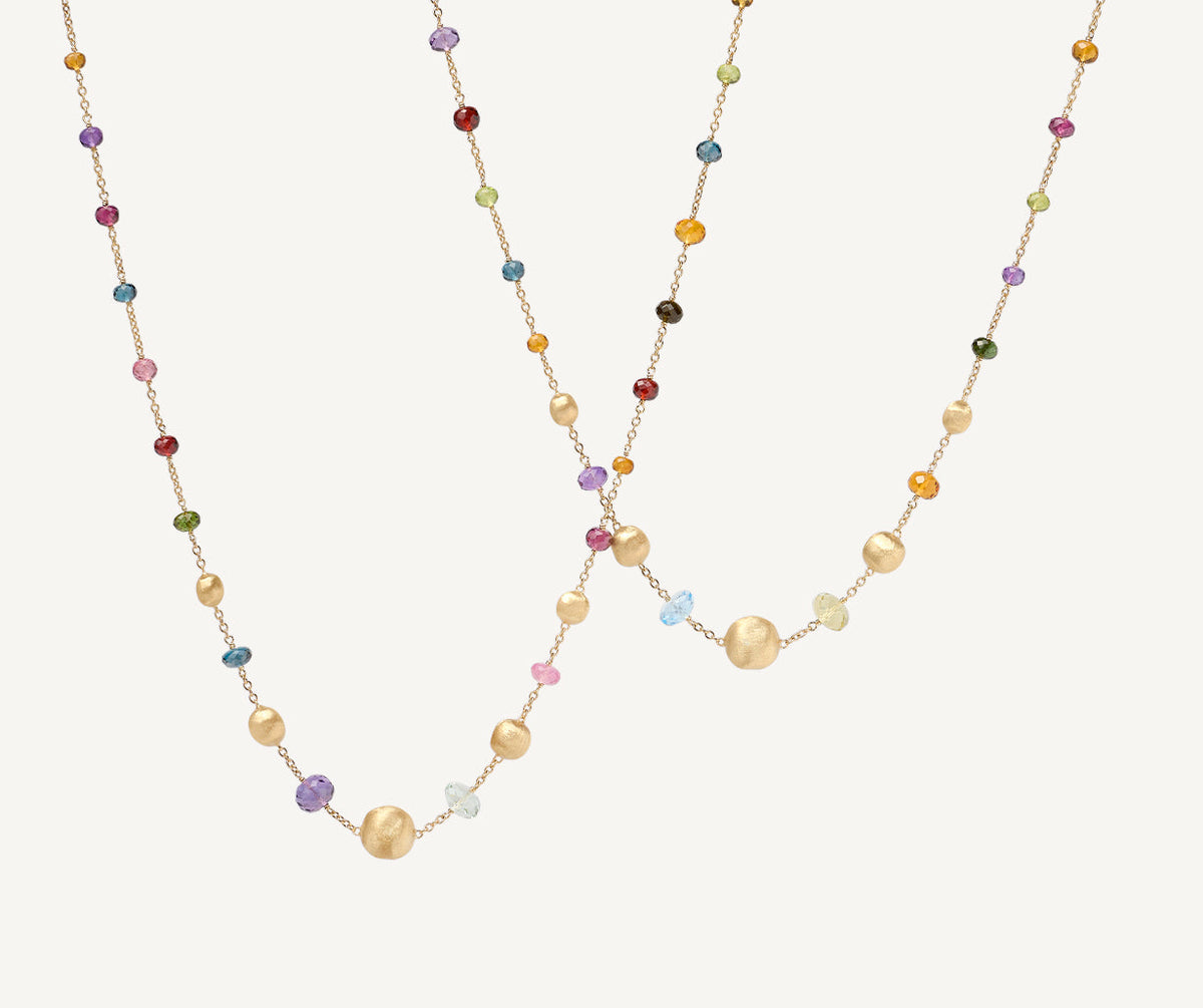 Mixed gemstones set in gold Africa necklace long version designed by Marco Bicego