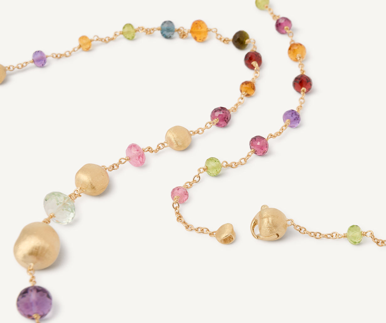 Mixed gemstone and 18k yellow gold Africa necklace long designed by Marco Bicego