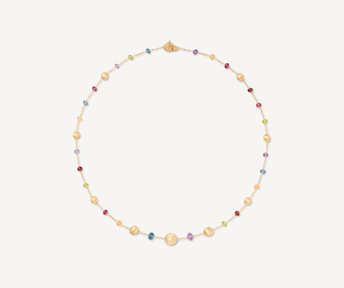 Mixed gemstones set in 18k yellow gold short necklace Africa collection designed by Marco Bicego
