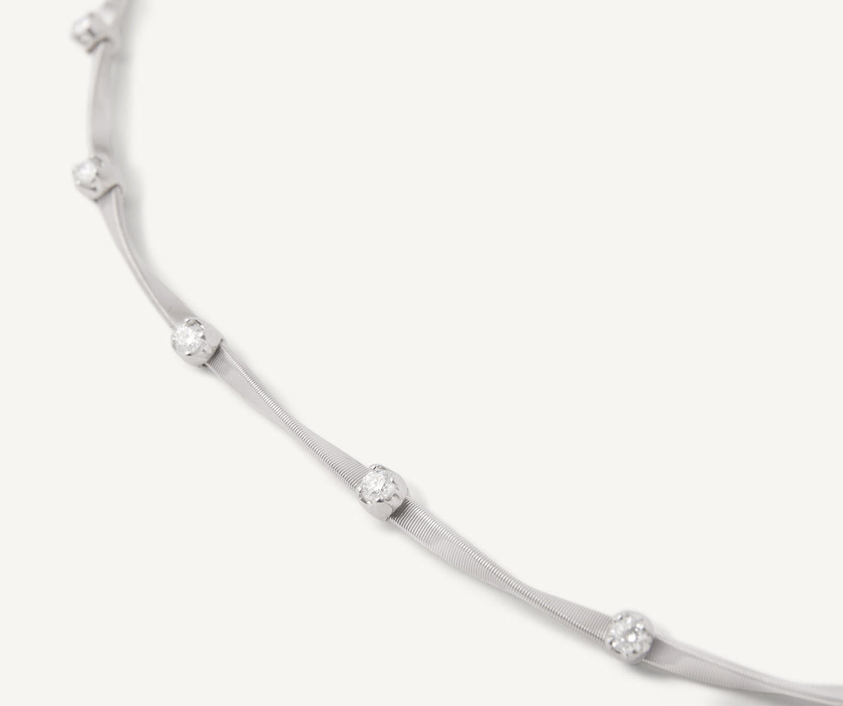 Close up of Marco Bicego white gold Marrakech necklace with diamonds