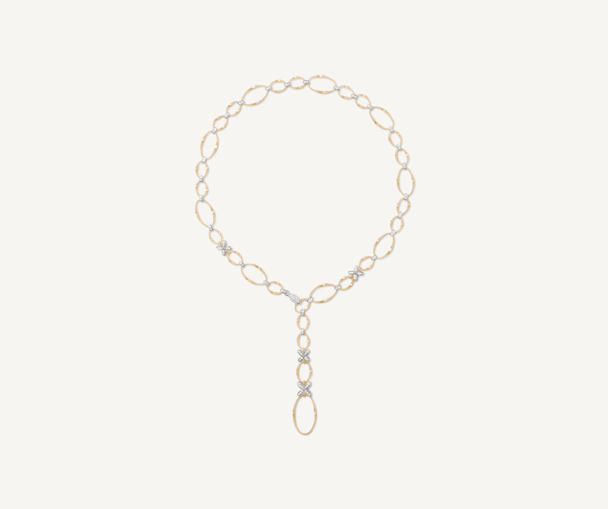Gold and diamond lariat necklace by Marco Bicego Marrakech Onde collection