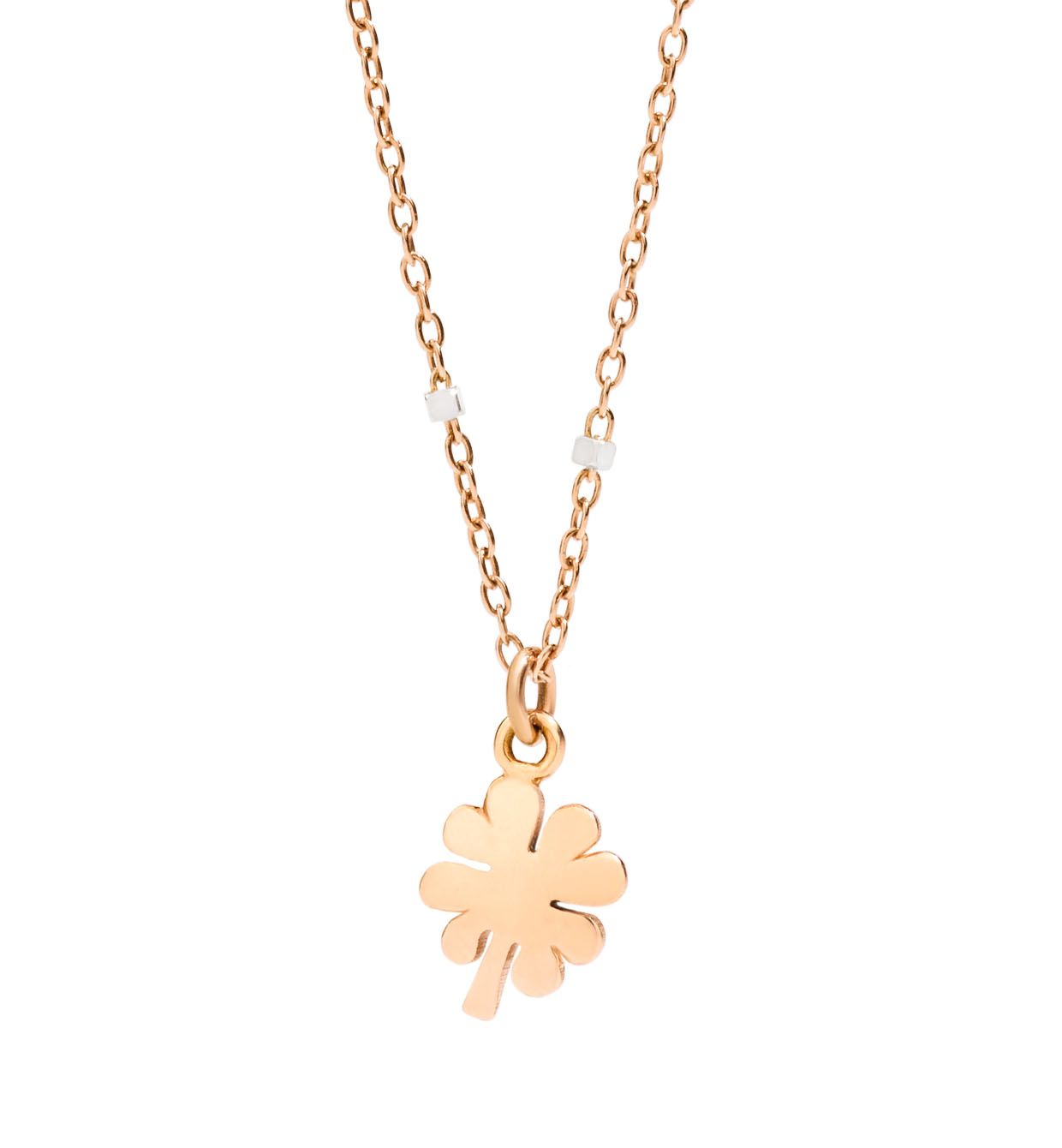 DoDo Mini Four Leaf Clover Necklace in 9k Rose Gold and 9k White Gold - Orsini Jewellers NZ