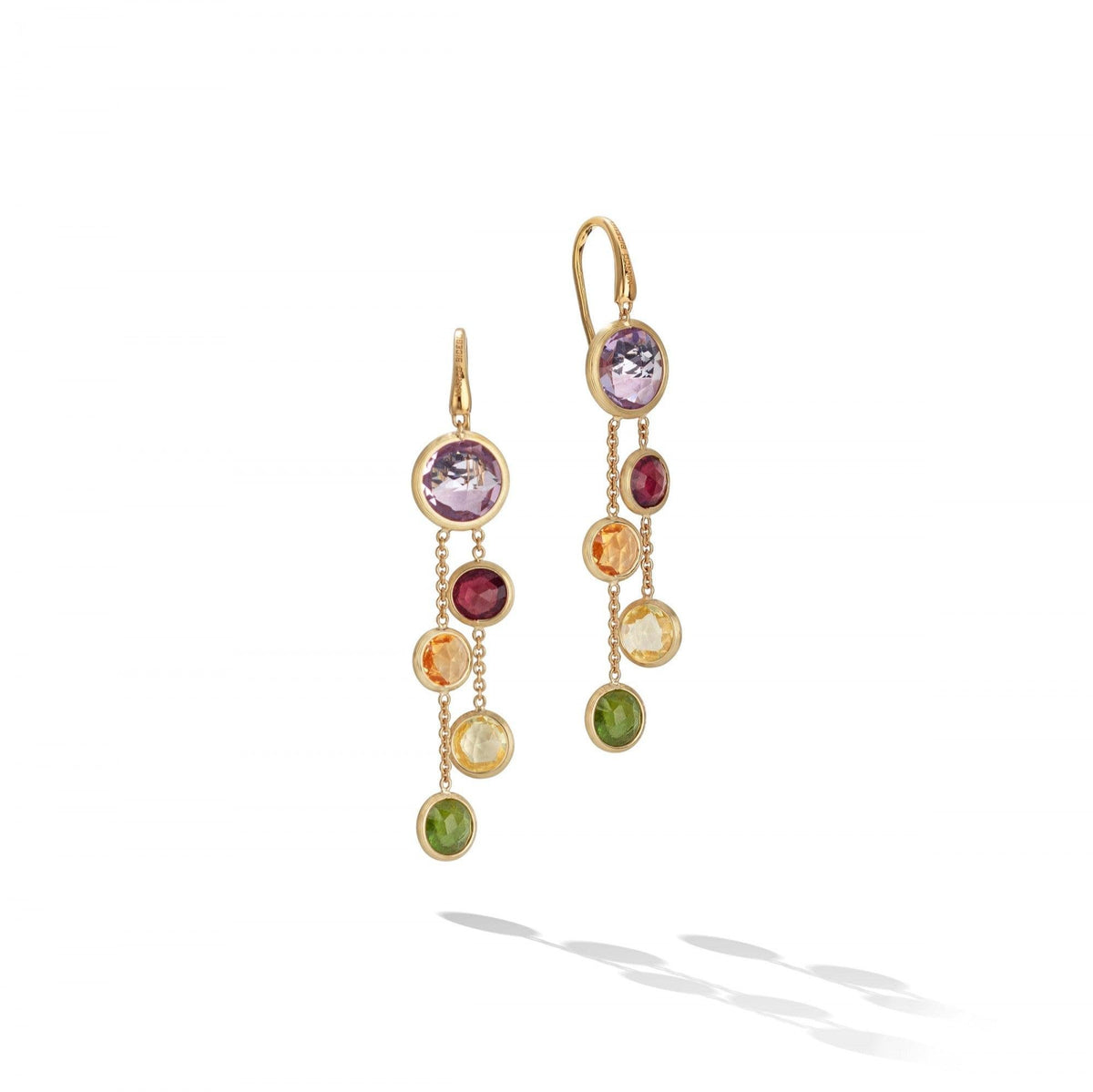 Jaipur Colour Drop Earrings with French Hook in 18k Yellow Gold with Mixed Gemstones - Orsini Jewellers NZ