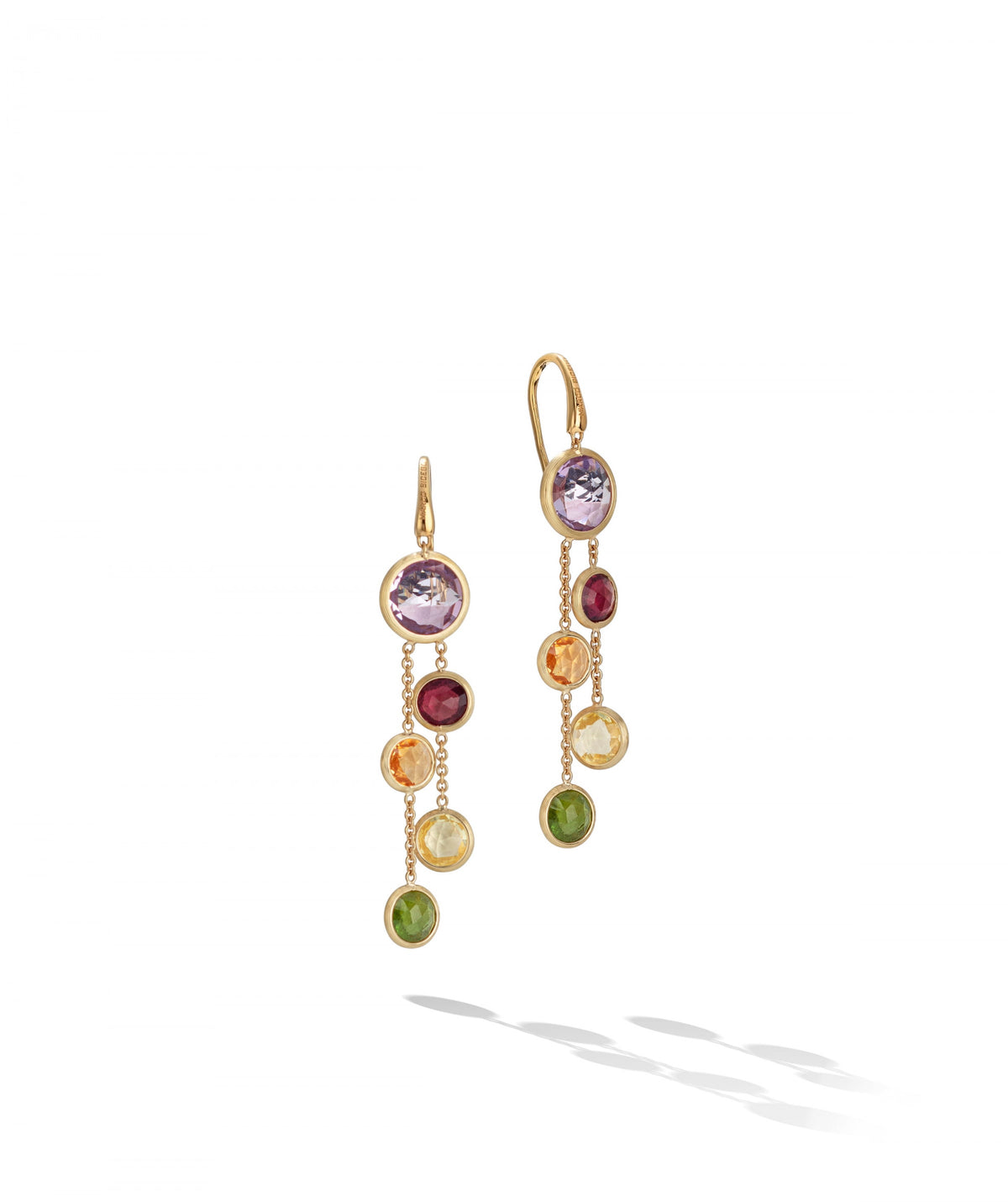 Jaipur Colour Drop Earrings with French Hook in 18k Yellow Gold with Mixed Gemstones - Orsini Jewellers NZ