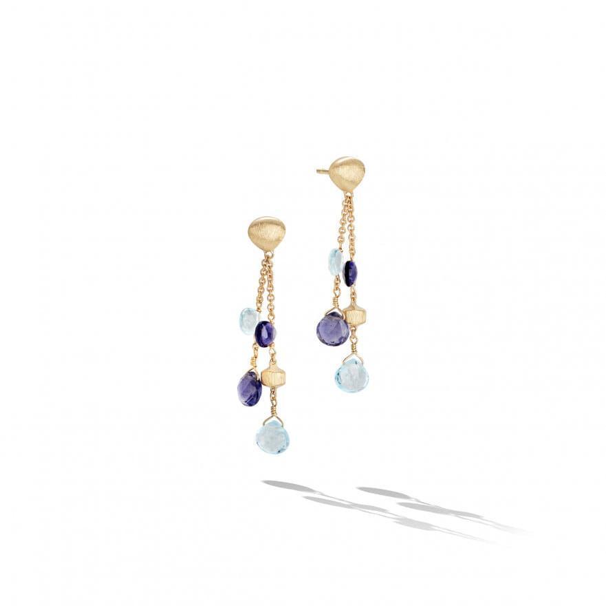 Paradise Earrings in 18k Yellow Gold with Iolite and Sky Blue Topaz Double - Orsini Jewellers NZ