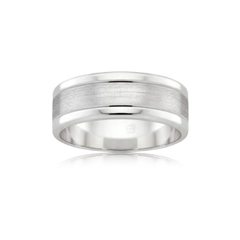 White gold wedding band with Fine Grain Parallel finish and smooth edges - Orsini Jewellers NZ