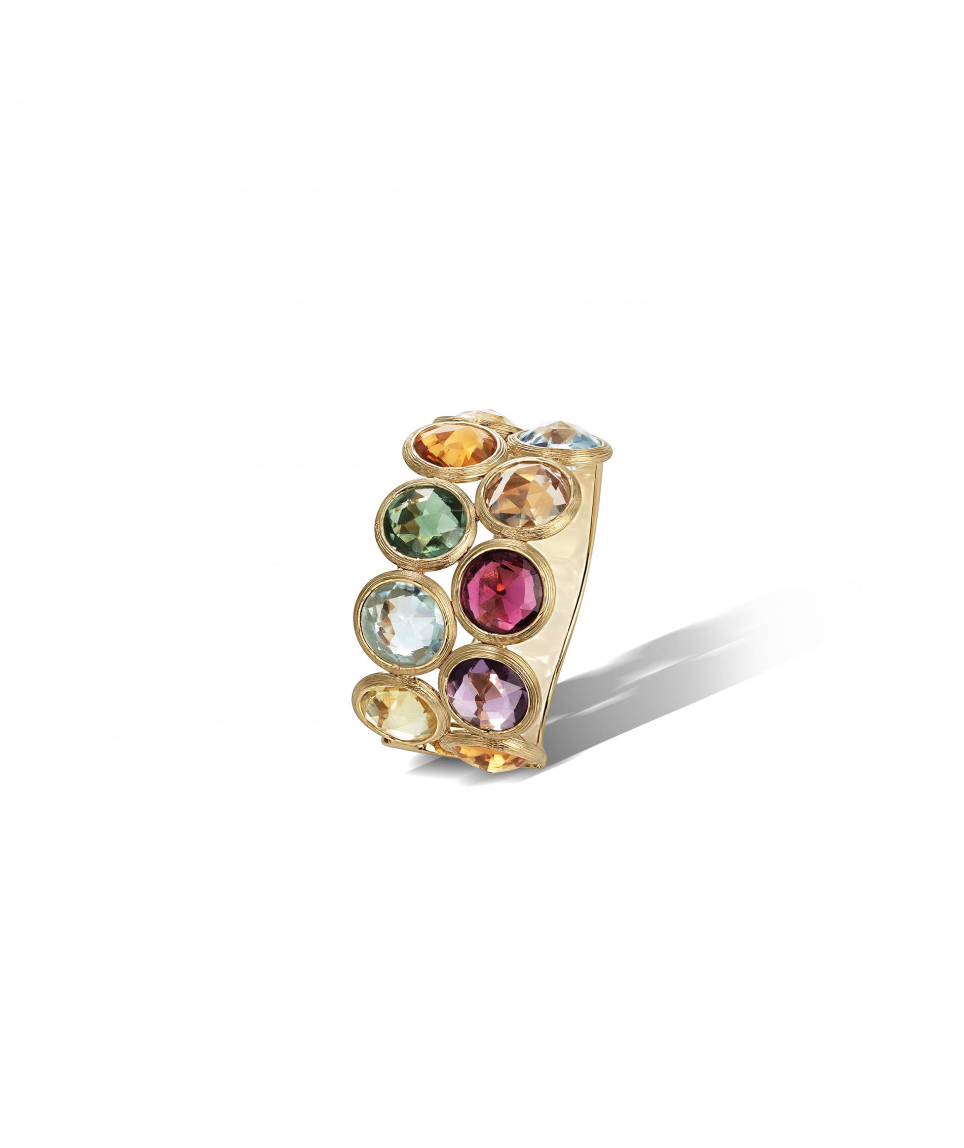 Jaipur Colour Ring in 18k Yellow Gold with Double Band of Multicoloured Gemstones - Orsini Jewellers NZ