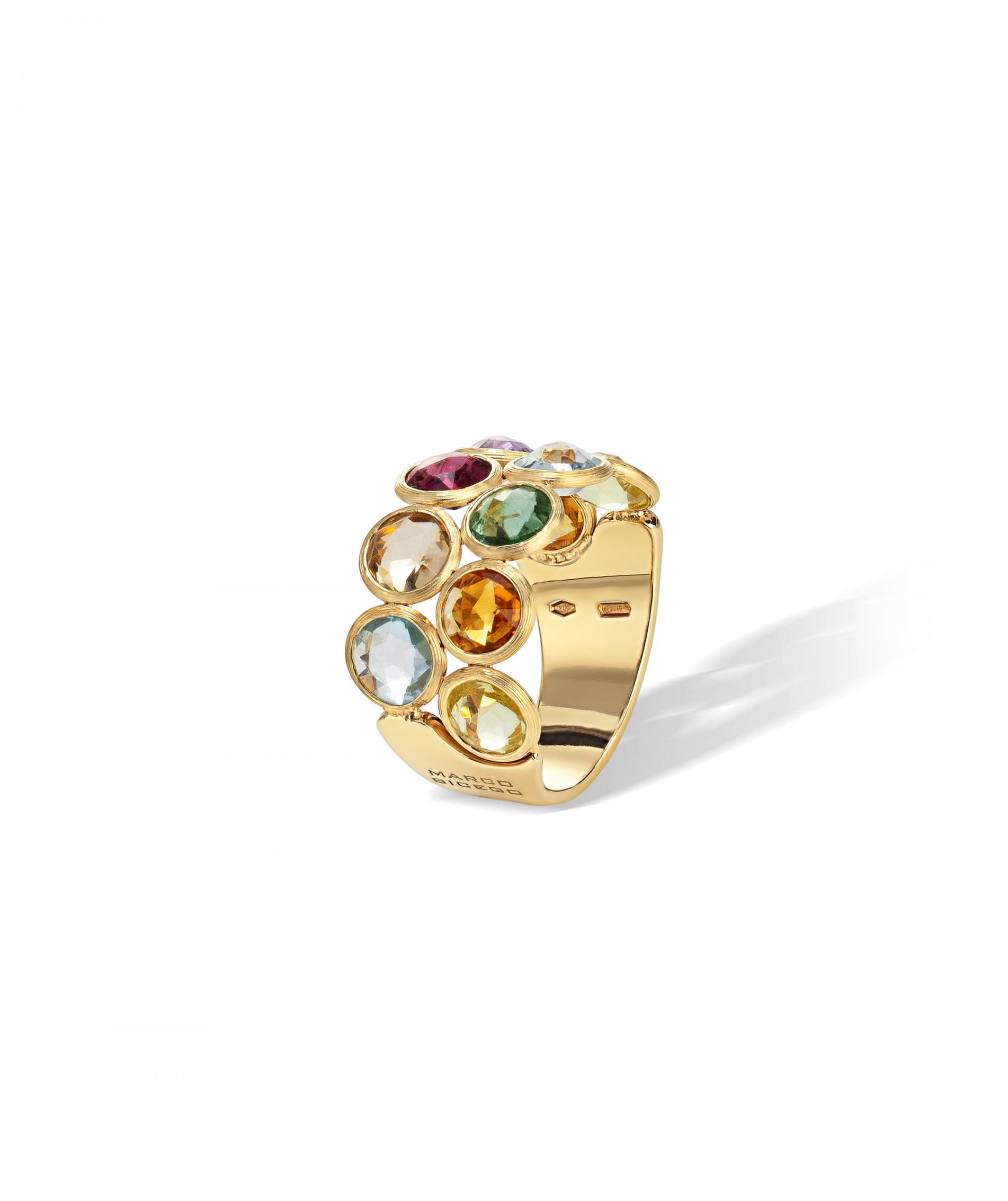 Jaipur Colour Ring in 18k Yellow Gold with Double Band of Multicoloured Gemstones - Orsini Jewellers NZ