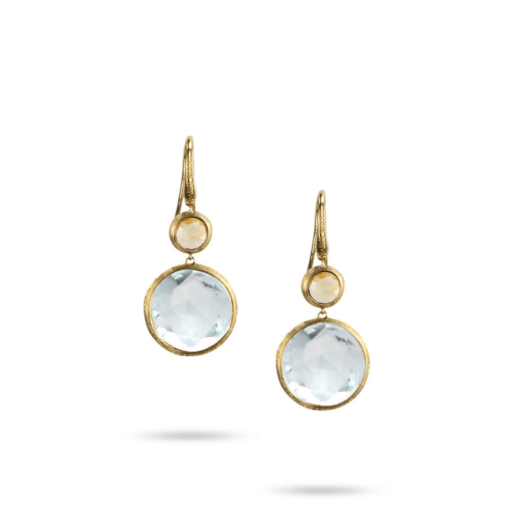 Jaipur Drop Earrings with French Hook in 18K Yellow Gold with Sky Topaz and Citrine - Orsini Jewellers NZ